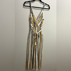 Love Tree Yellow and Black Striped Jumpsuit with Tie Belt